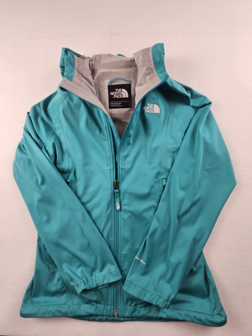 The North Face Teal Hooded Dryvent Shell Jacket Girls Size L